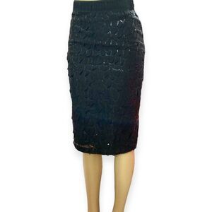 Black Sequins Scallop Detailed Formal Pencil Knee Length Skirt NEW